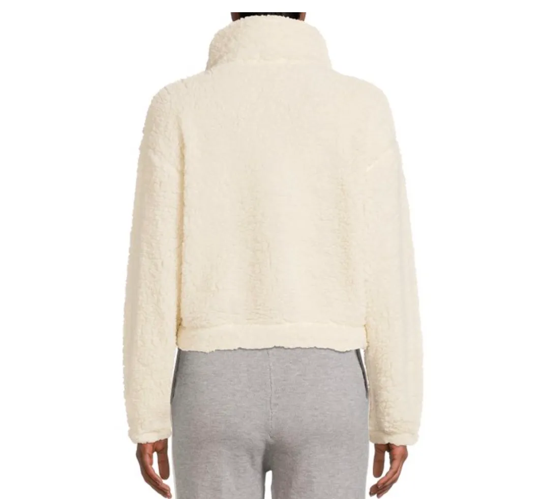 Kendall & Kylie Faux Sherpa Quarter-Zip Crop Sweatshirt - Image 3