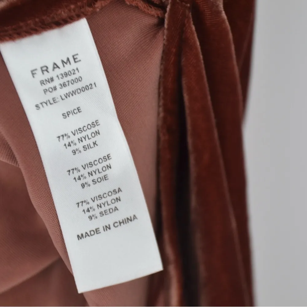 Frame Belted Velvet Midi Dress Slit Sleeveless V-Neck in Spice Brown Women's XS - Image 8