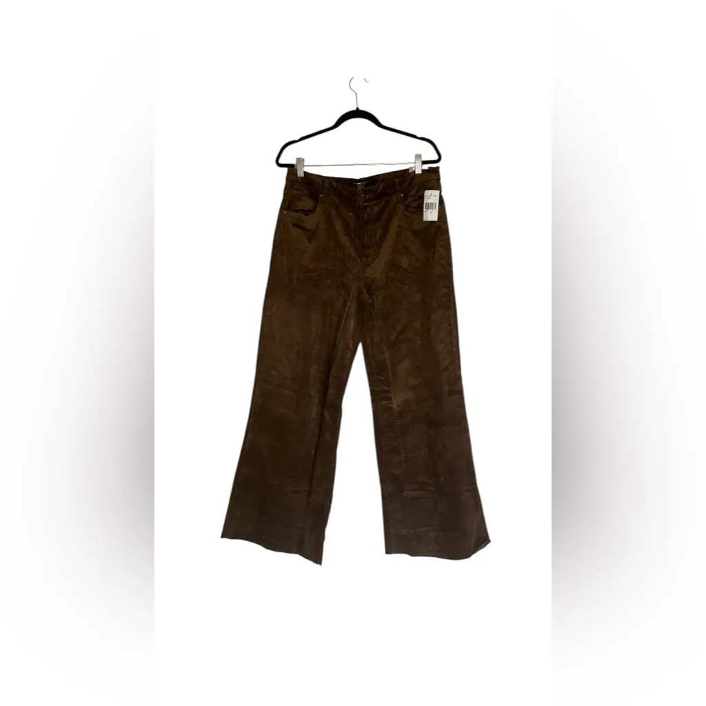 NWT Kut From The Kloth Meg Hi Rise Raw Hem Wide Leg Velvet Pants Brunette 14 - Image 5