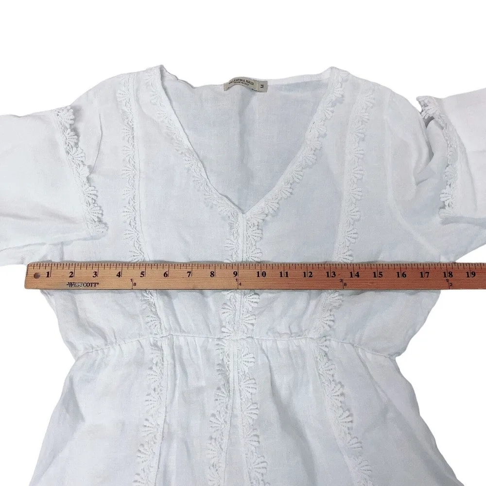 Valentina Naldi 100% Linen White BOHO Embroidered Lace Med Dress Lagenlook Italy - Image 8