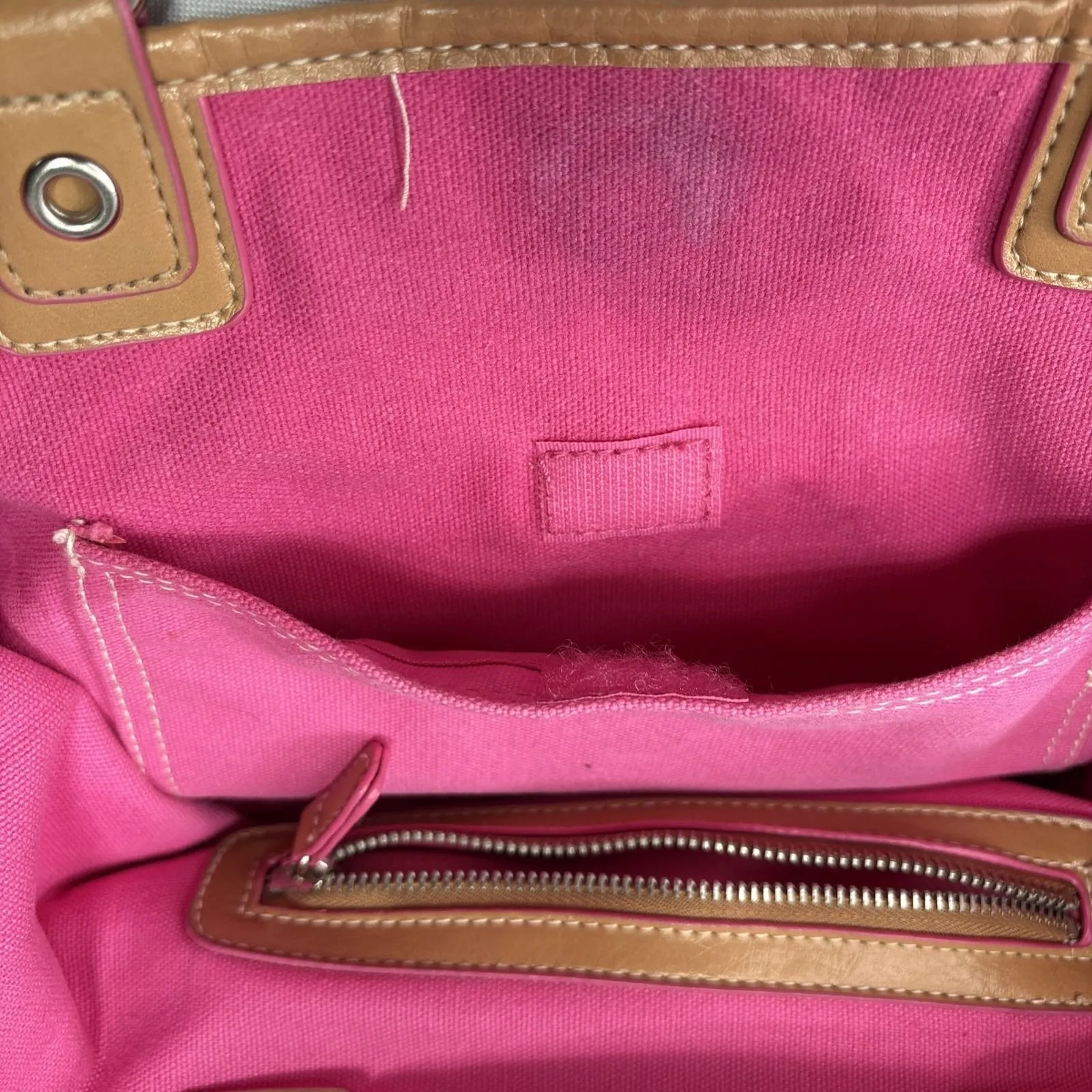 Rosetti Multicolor Striped Canvas Tote Bag Tan Faux Leather Trim‎ Shoulder Purse - Image 6