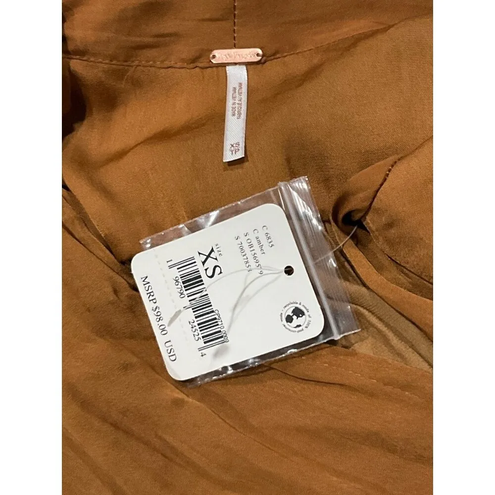 Free People Meet Me There Buttondown Top in Amber X-Small New Womens Blouse - Image 9