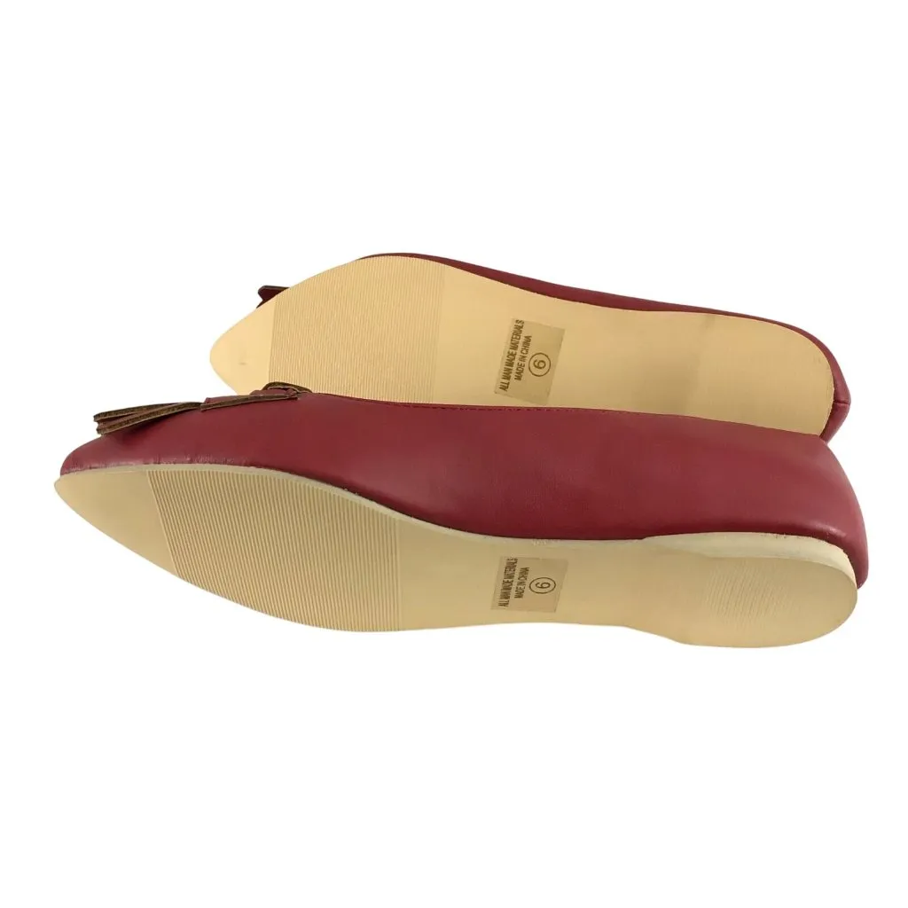 Ollio Womens Ballet Flats Tassel Fringe Faux Leather Slip On Red Pointed Toe 6 - Image 4