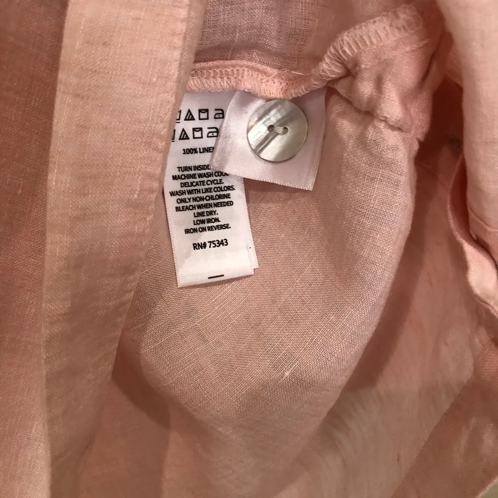 TAHARI Women’s 100% Linen 3/4 Sleeves Split Neck Pink Tunic Top Sz XS - Image 6