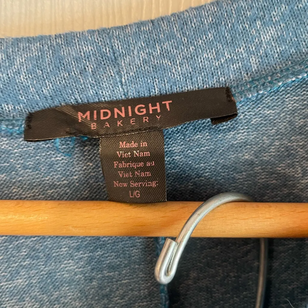 Midnight Bakery Women's L Cozy Blue Rayon Blend Stretchy Lounge Set Top Pants Size L - Image 3