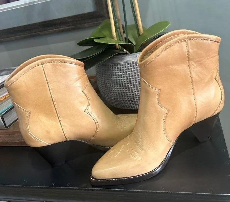 Isabel Marant Darizo Leather Western Booties Natural Tan Womens Size 38 - Image 12