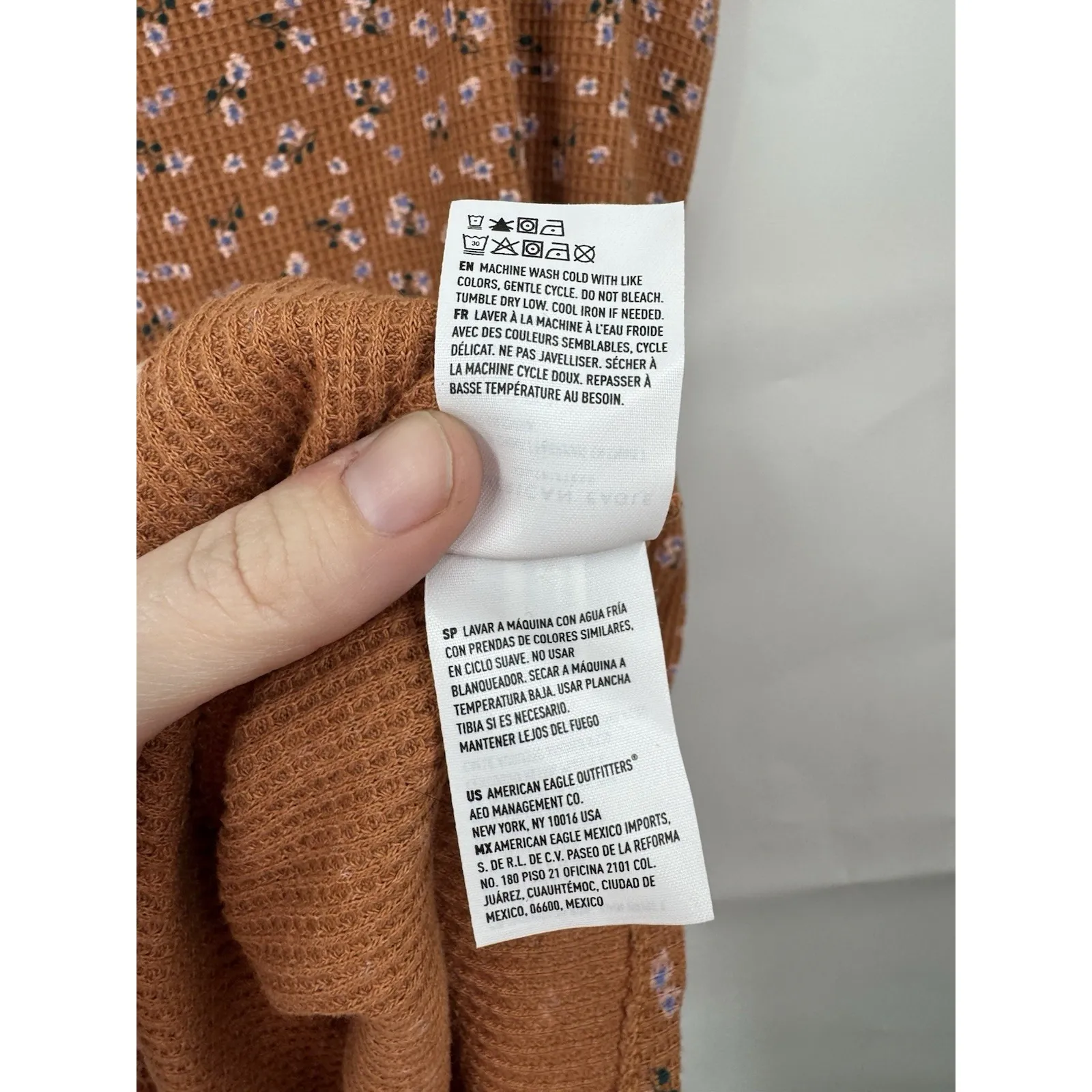 American Eagle Waffle Knit Mini Tank Dress Women M Brown Ditsy Floral Coquette - Image 6