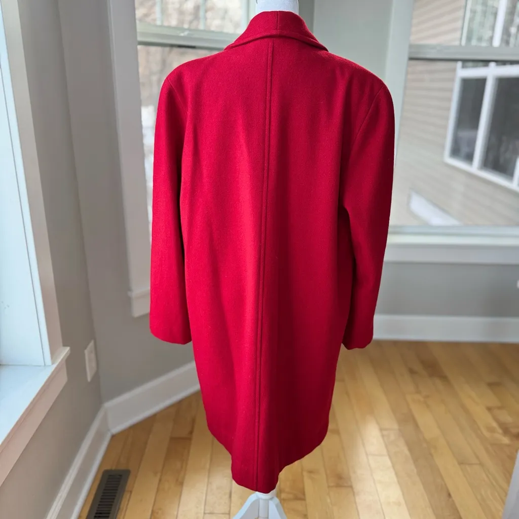 Vintage Michelle Stuart Cardinal Red Double Breast Shawl Collar Wool Trench Coat Size 10 - Image 5