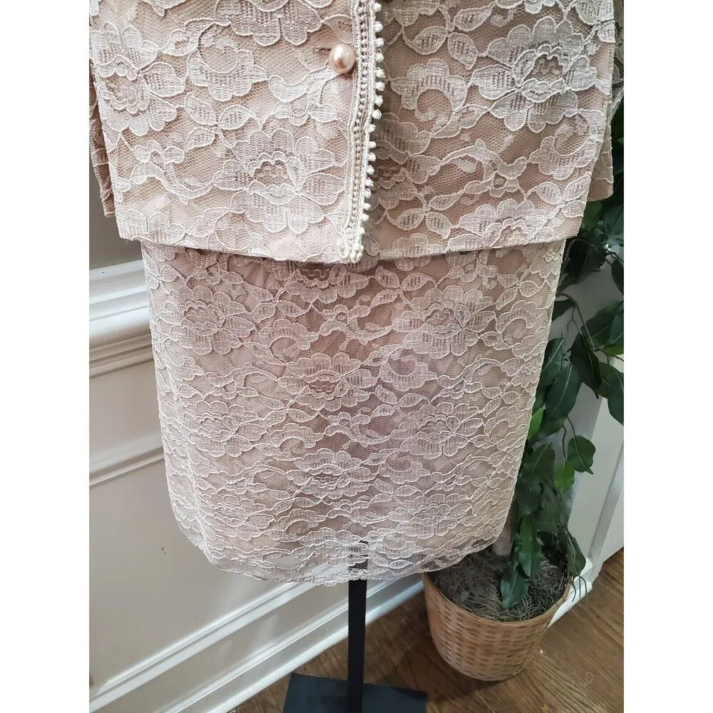 David Rose Beige Mother Of The Bride Lace Skirt & Button Down Shirt 2 Pc Set 22W - Image 6