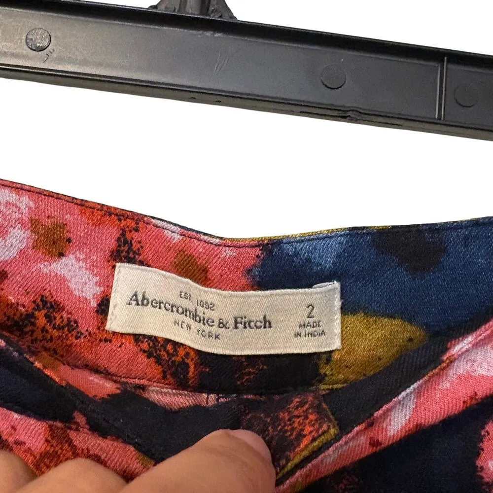 Abercrombie & Fitch Blue Pink Multi Color Floral Wide Leg Pants Size 2 - Image 2
