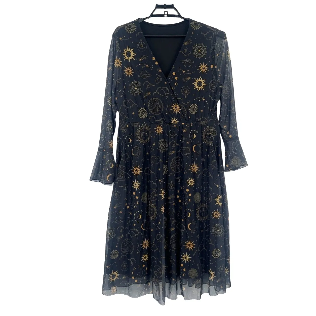 Bloomchic Celestial Mesh Midi Dress sz 14/16 Witchy Sheer Whimsigoth Halloween Black - Image 2