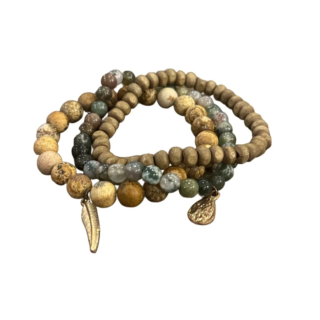 Green and Wood Beaded Bracelet Stack - Image 3