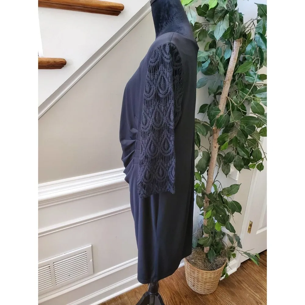 Jessica Howard Women's Black Round Neck Long Sleeve Knee Length Dress Size 14W - Image 8