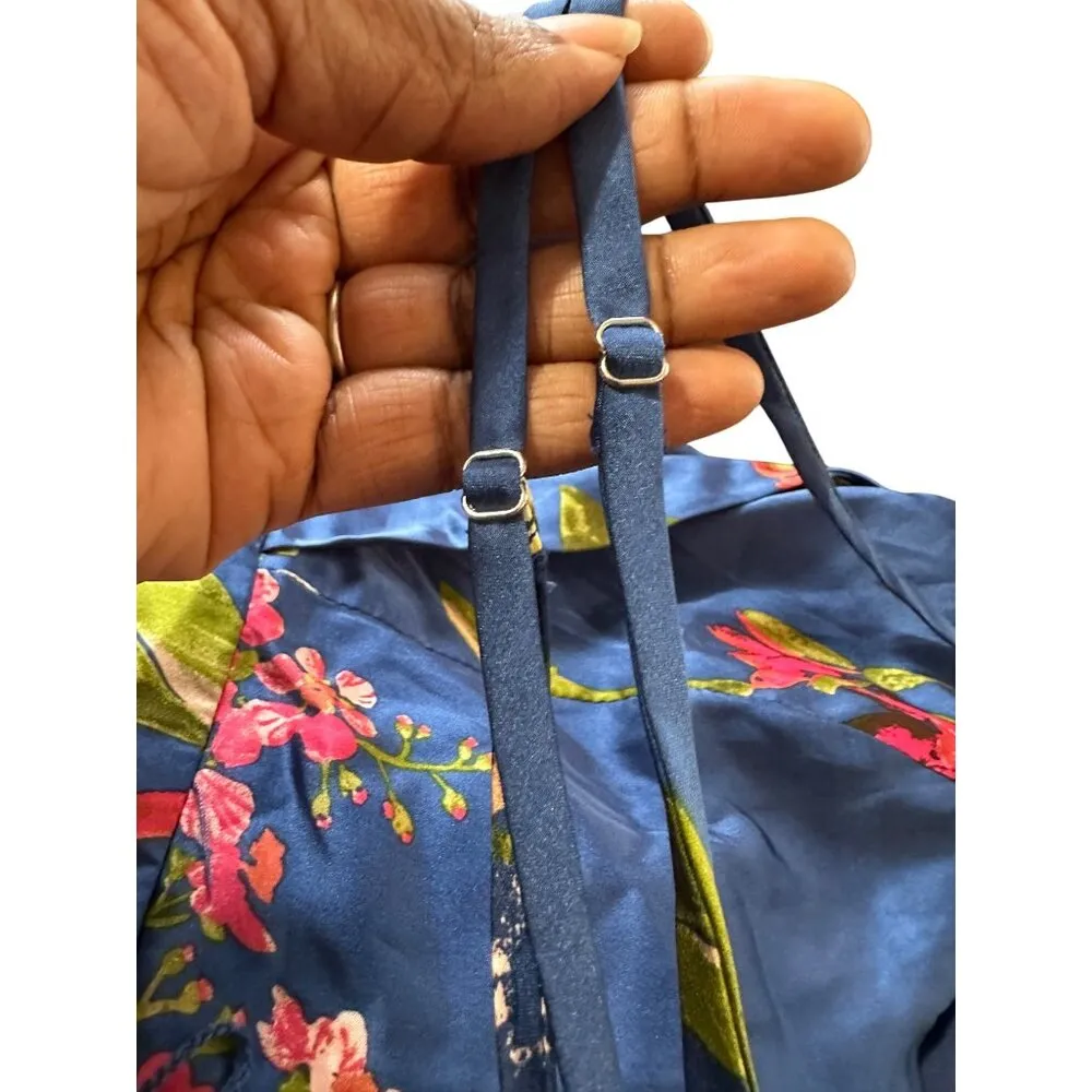 Lulus Maxi Dress With Tie Floral Print Criss Cross Back High Slit Cruise Prom M - Image 12