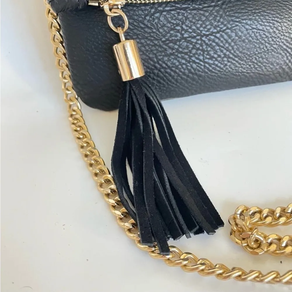 MODA Luxe NWOT Black Vegan Faux Leather Fold over Clutch Gold Chain Strap - Image 4