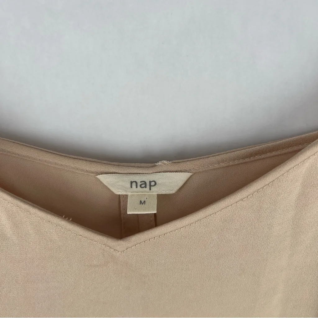 Nap Loungewear Elegant Matte‎ Satin Nude Spaghetti Strap Midi Slit Dress Size M Tan Size M - Image 6