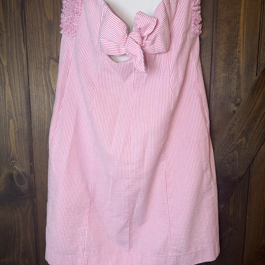 Lilly Pulitzer Pink Ruffle Chest Bow Back Franco Mini Dress - Image 4