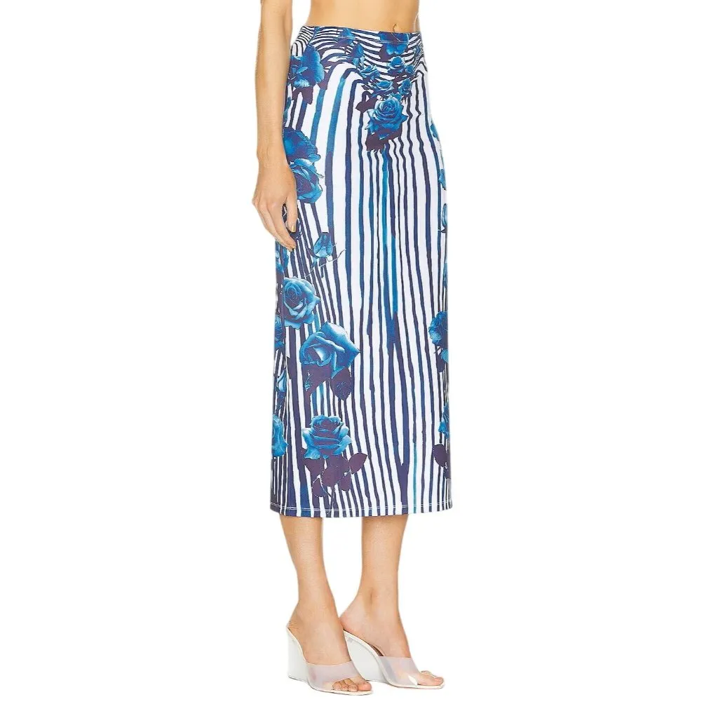 Jean Paul Gaultier Flower Body Morphing Long Skirt in White Navy Aqua XSmall New Size XS - Image 2