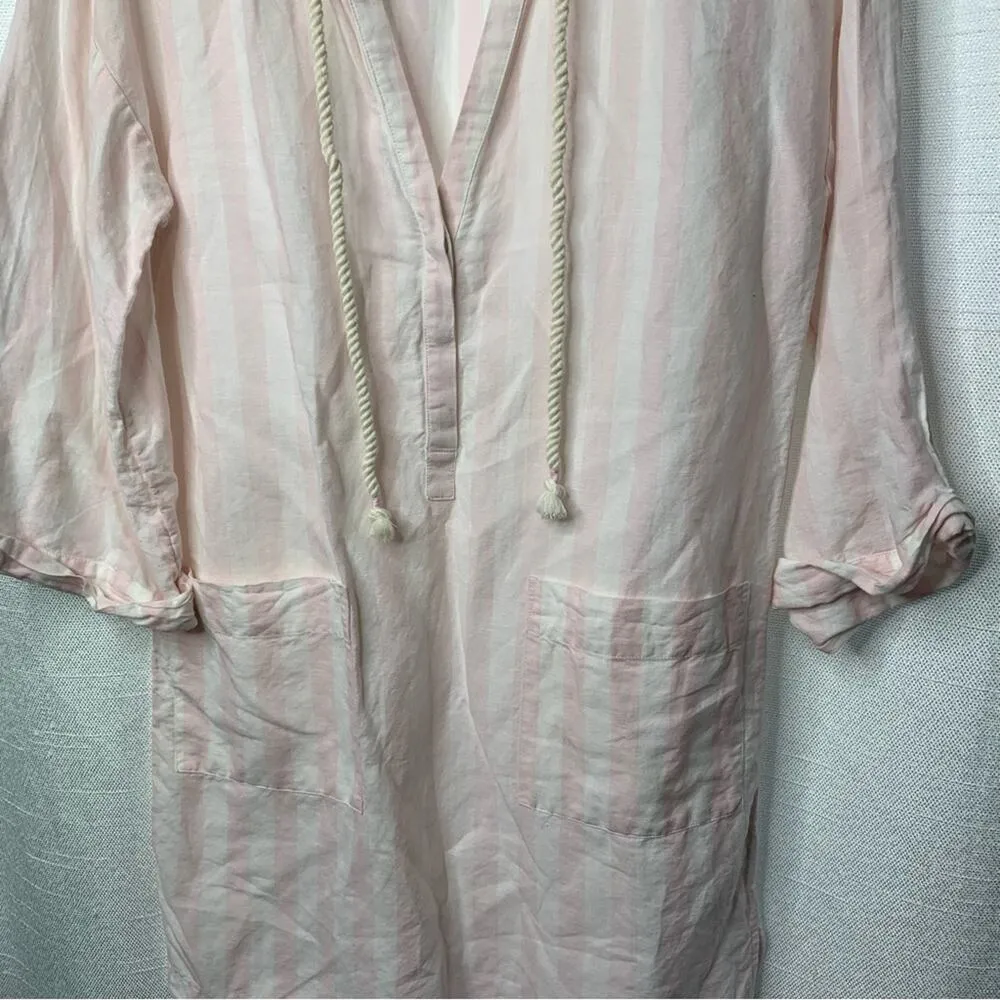 J Crew Beachwear linen blend pink striped‎ tunic size XS - Image 5
