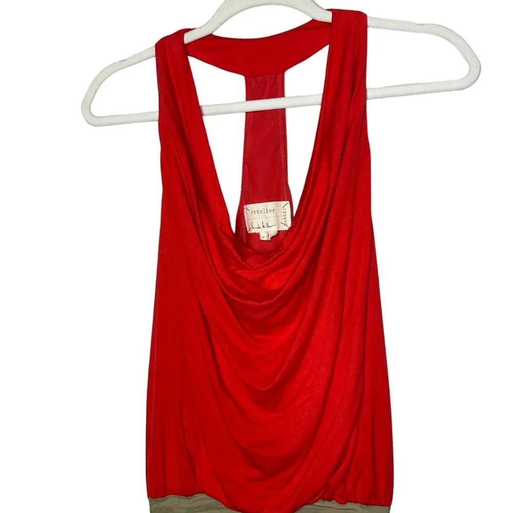 Nicole Miller Artelier Tank Dress Cowl Neck Ruched Skirt Racerback Size 6 - Image 3