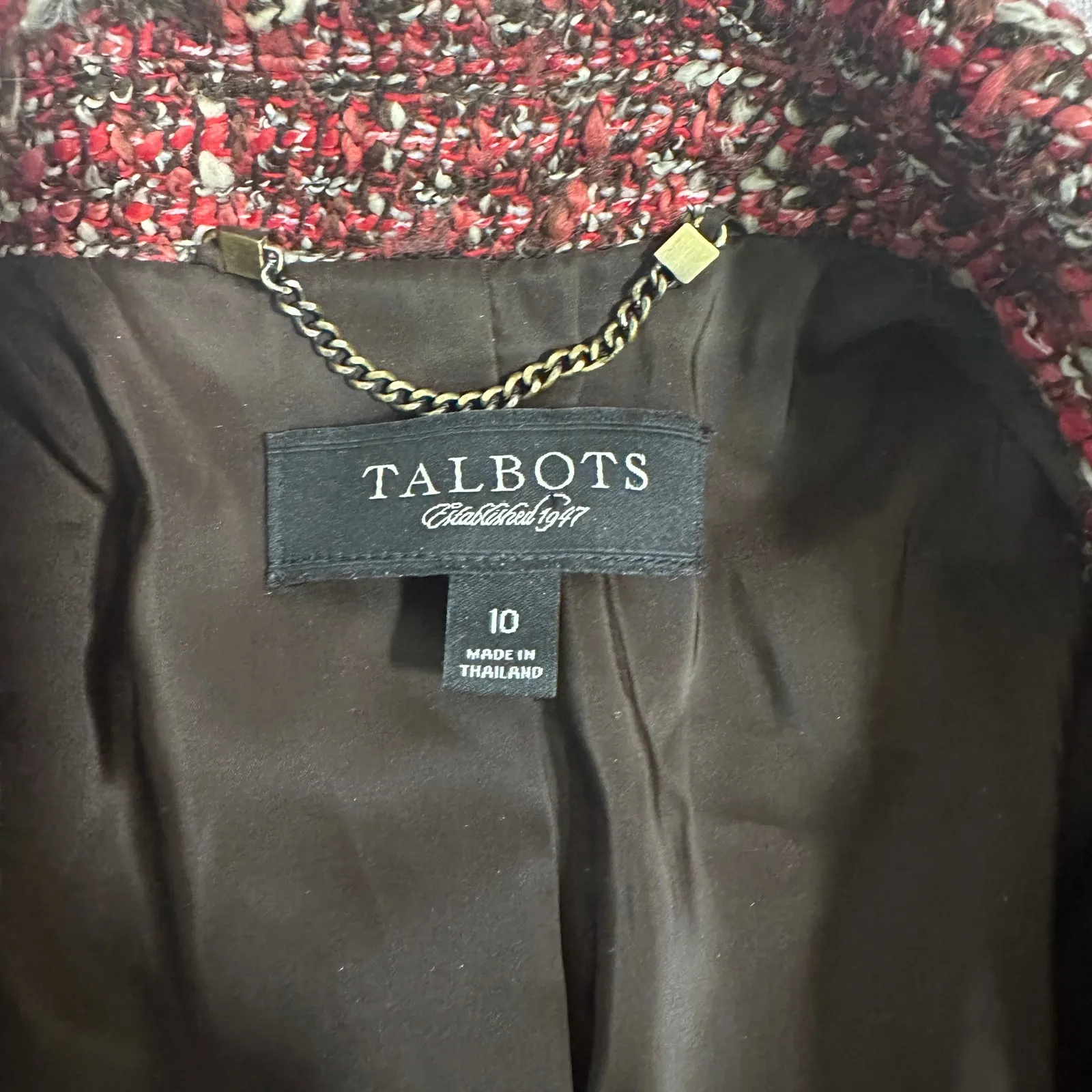 Talbots Wool Blend Tweed Blazer – Burgundy & Brown – Sz 10 • Classic - MSRP $199 - Image 3