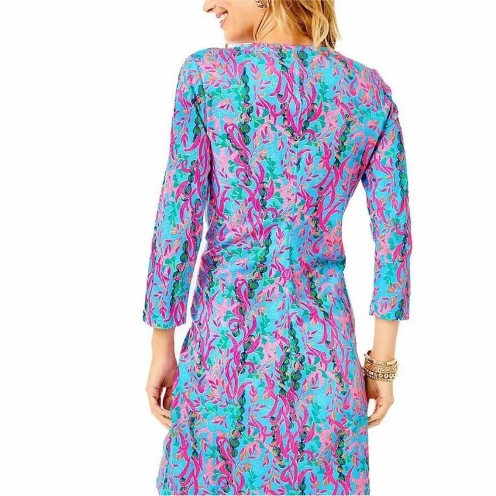LILLY PULITZER TESSA PINK SEAWEED SAMBA VNECK 3/4 SLEEVE PIMA KNIT SHIRT DRESS M - Image 3