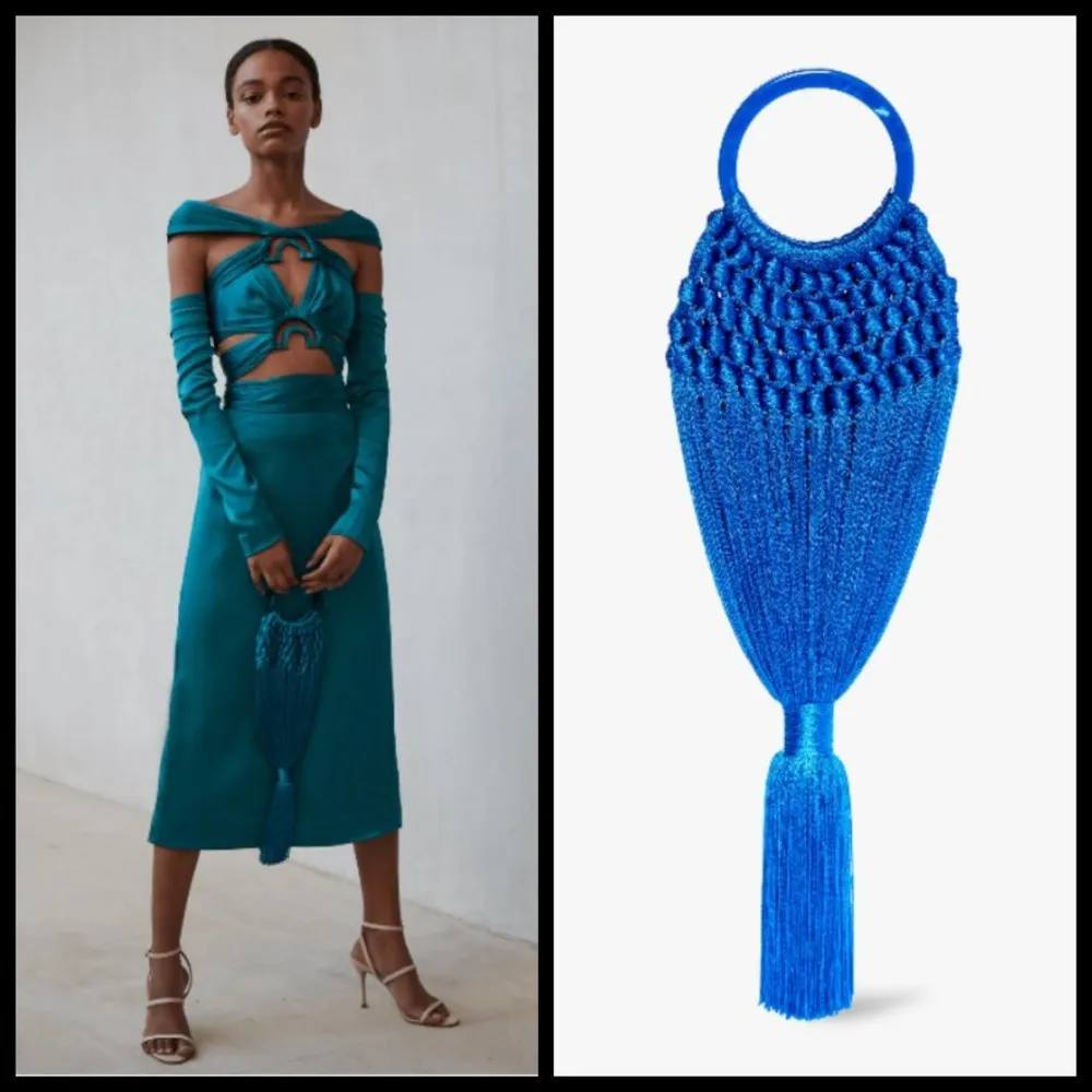 💕CULT GAIA💕 Angelou Mini Bag ~ Cobalt Blue Macrame Tassel Boho Chic - Image 4