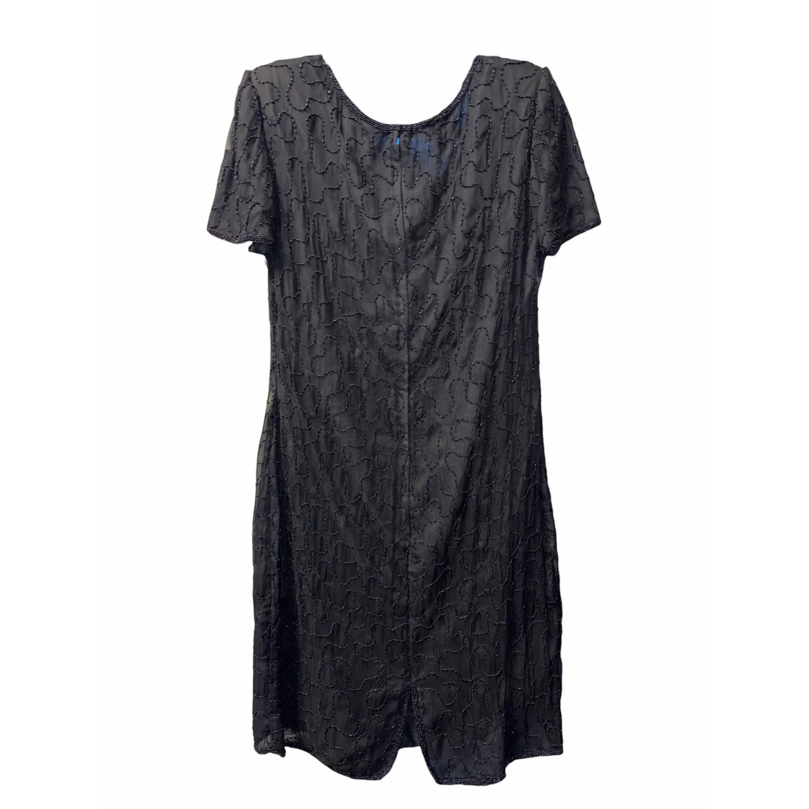 JMD Black Beaded Slik Cocktail Party Dress size XL - Image 4