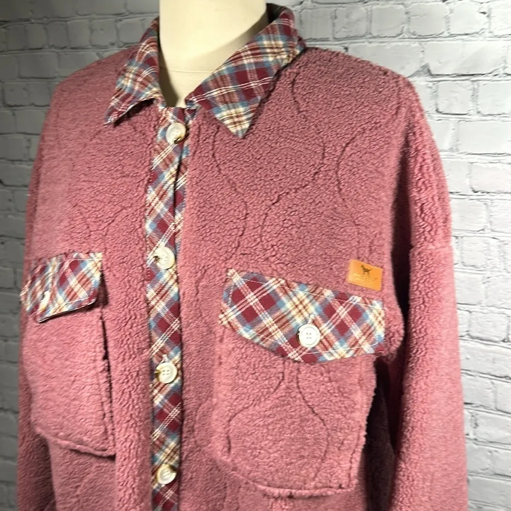 Simply Southern Sherpa Quilted And Plaid Rose Jacket Shacket size Large NEW - Image 16