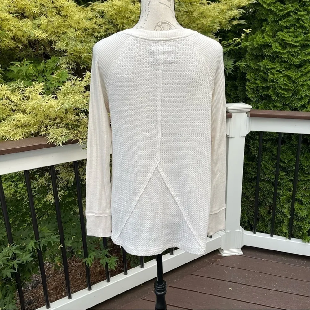 Maeve Anthropologie Size Medium Pearson Waffle Top Ivory V-Neck Long Sleeve - Image 7