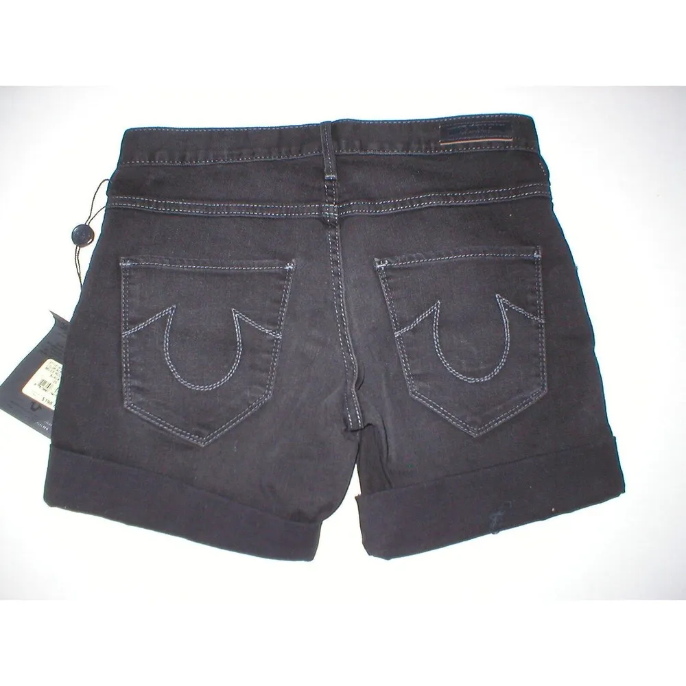 New Womens True Religion NWT $198 Jean Shorts Black Binjai 25 Designer Roll USA - Image 11