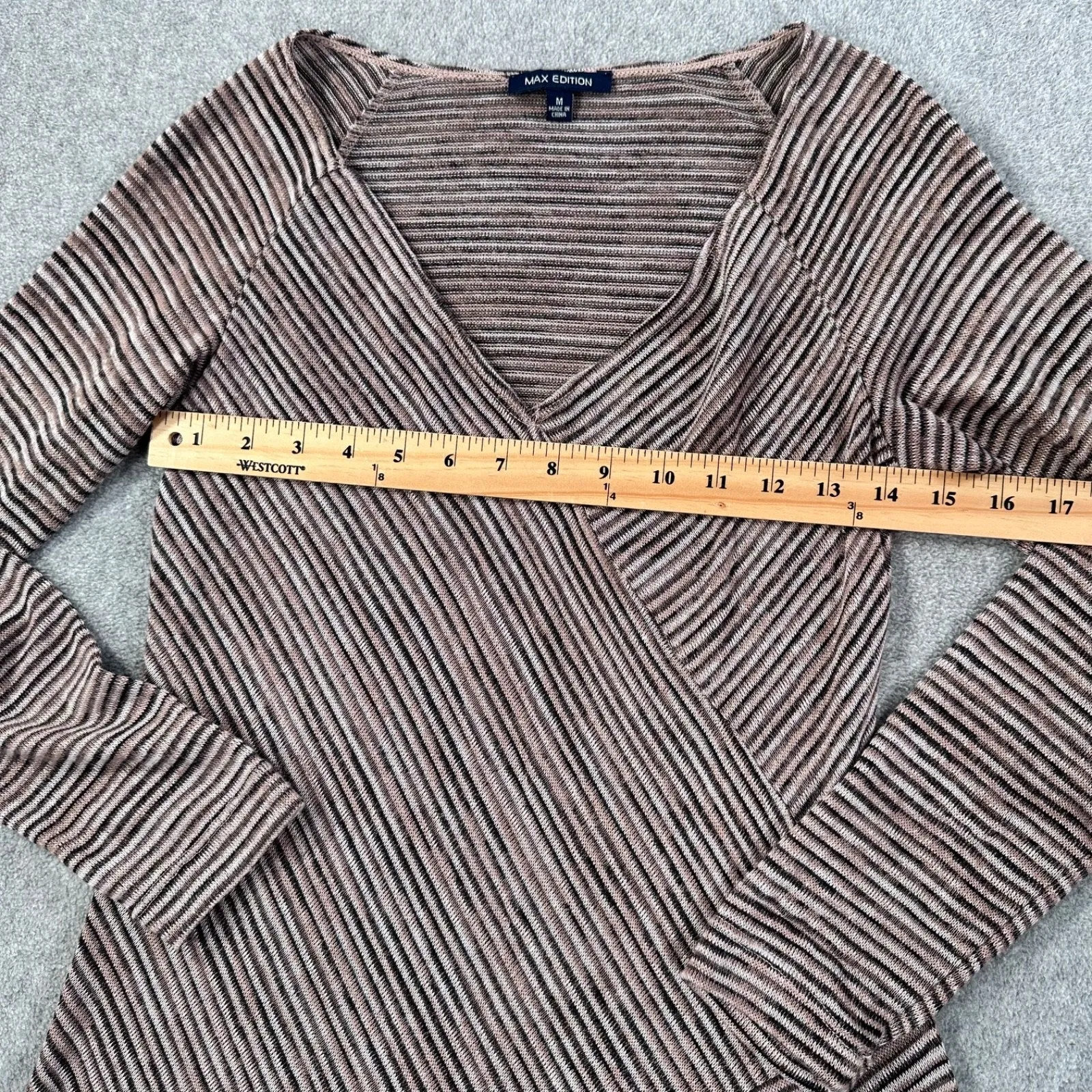 Max Edition Y2k Knit Mini Dress Tunic Size Medium Brown V-Neck Long Sleeve Sheer - Image 5