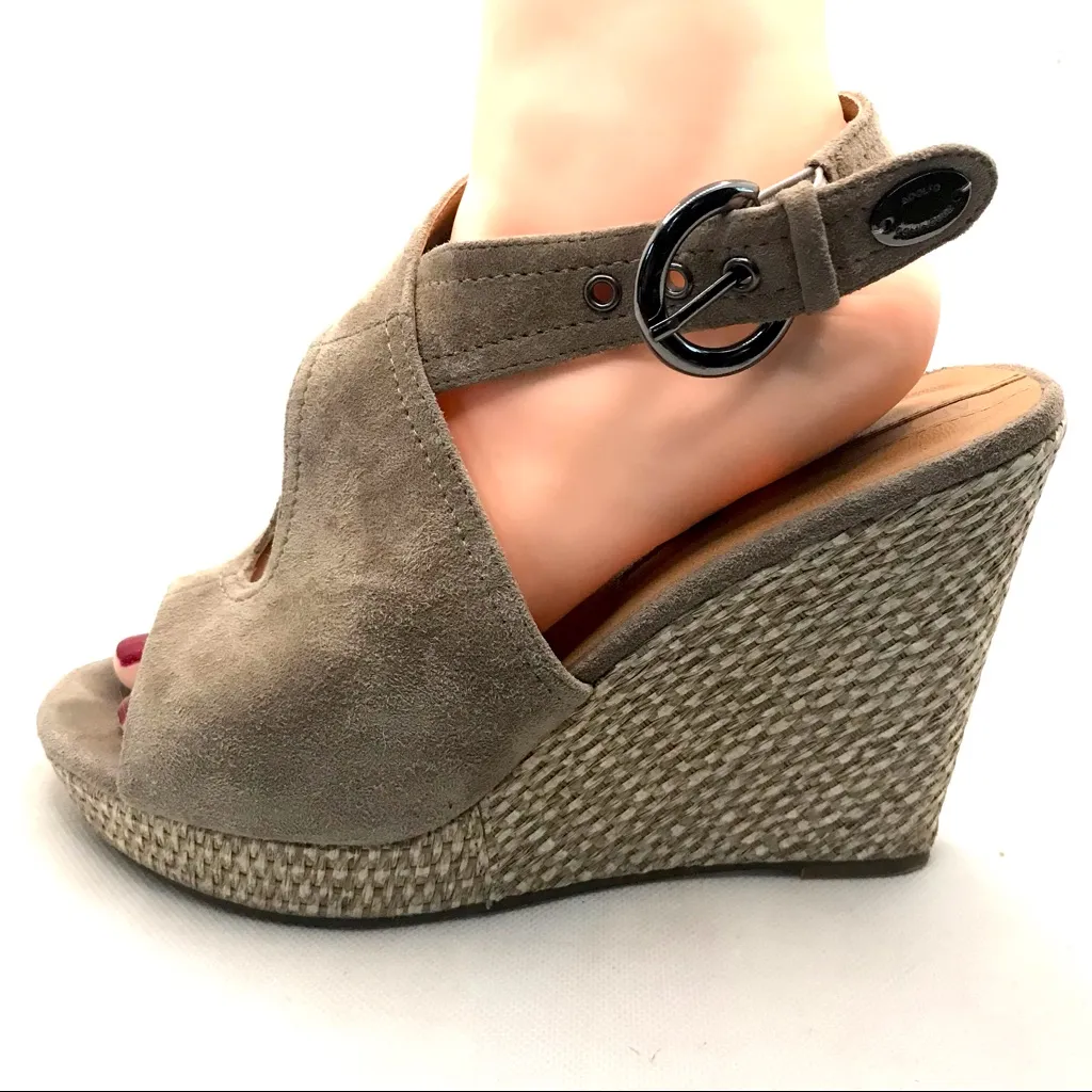 ADOLFO DOMINGUEZ TAN SUEDE WEDGE WRAP HEELS (39) Brown Size 8 - Image 3