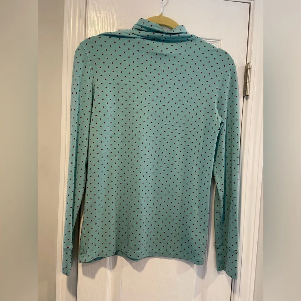 L.L. Bean Size XS Blue Red Polka Dot Long Sleeve Pullover Turtleneck Top Stretch Green - Image 11