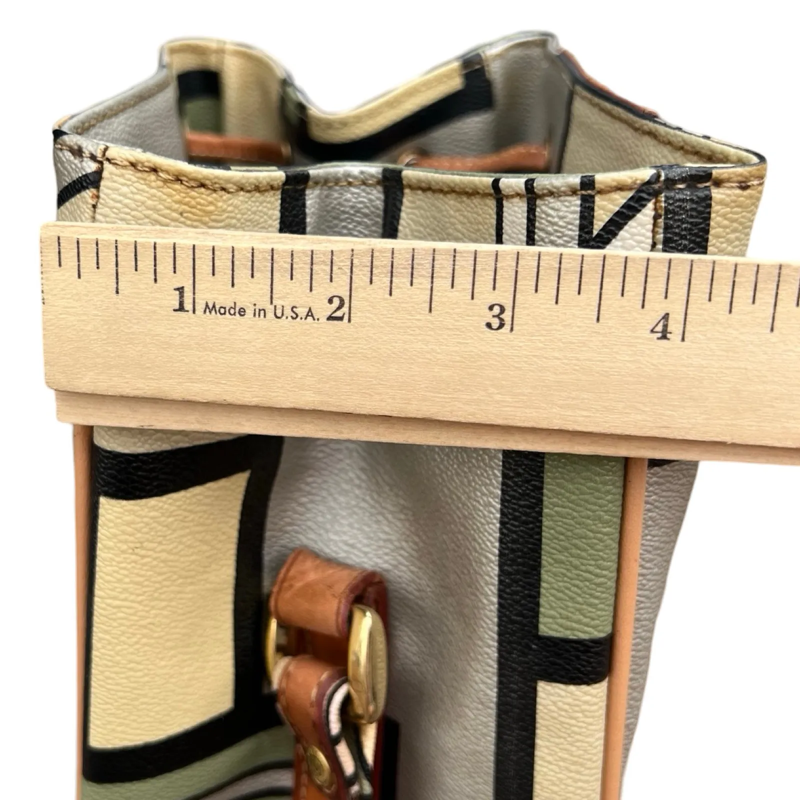 Double Fish 90s Leather Geometric Beige Green Silver Drawstring Shoulder Bag - Image 4