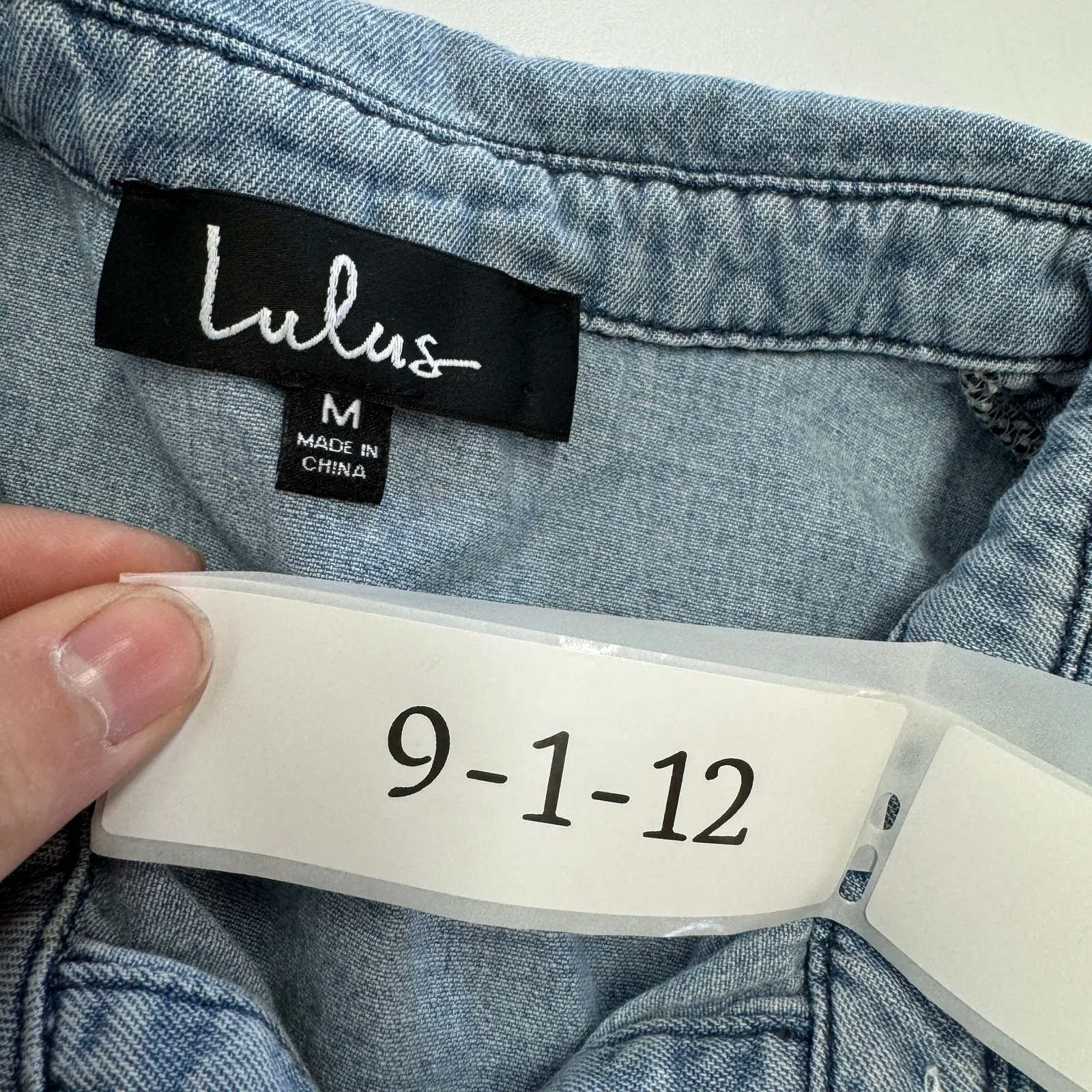 Lulus Top‎ Womens Medium Blue Chambray Ruffle Belle of the Moment Cotton - Image 5