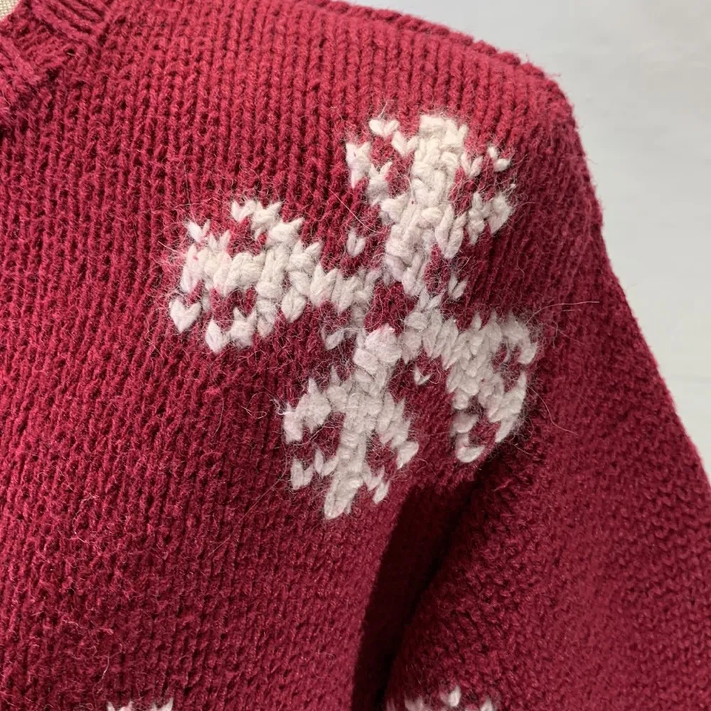 Vintage Nordic Red and White Snowflake Cardigan Sweater Size… - Image 2