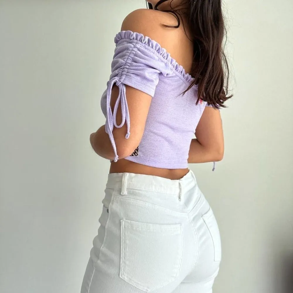 Almost Famous NWT  ruched off the shoulder crop top - Image 5