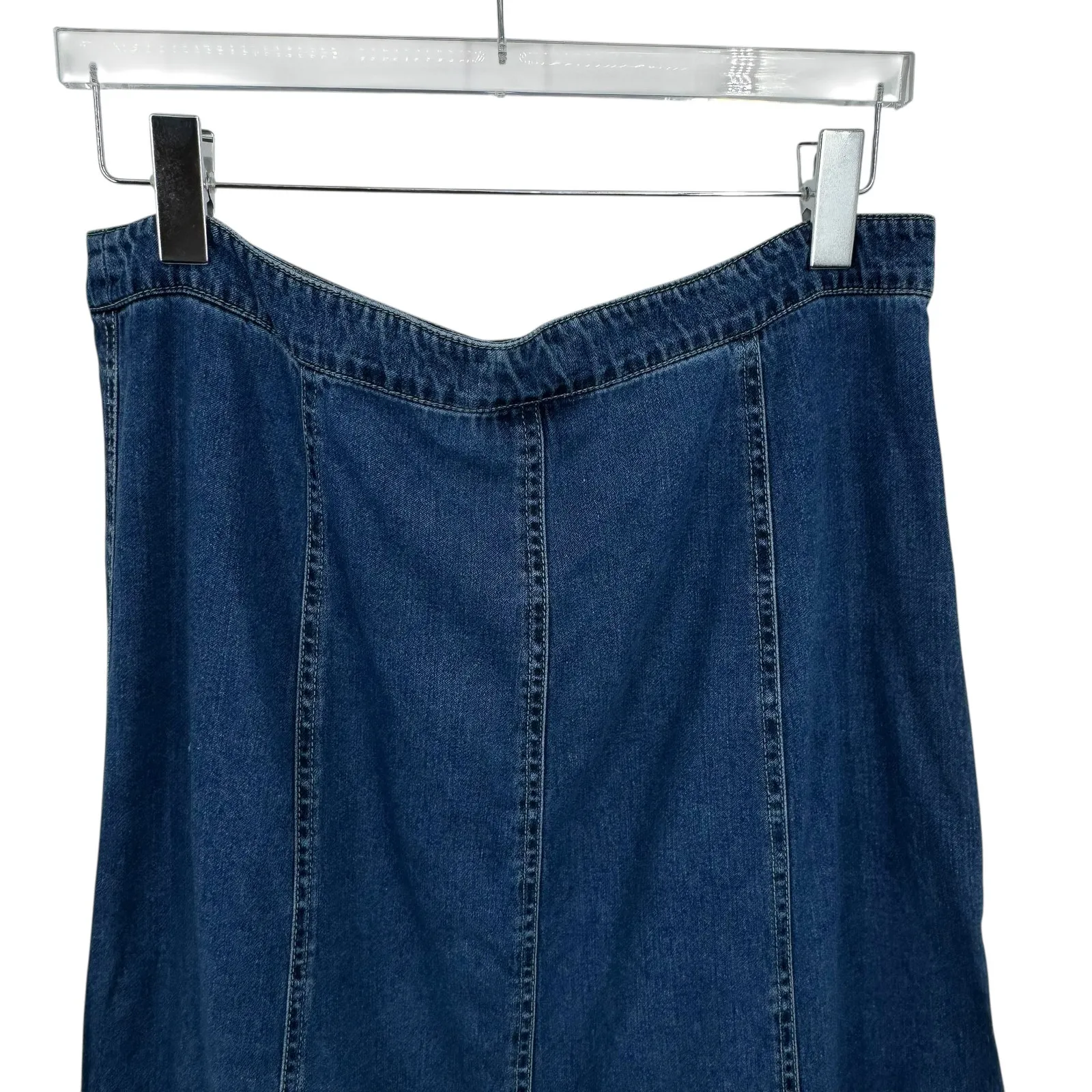 Cynthia Max denim skirt 16 flare A line mermaid zip front midi medium wash blue - Image 4