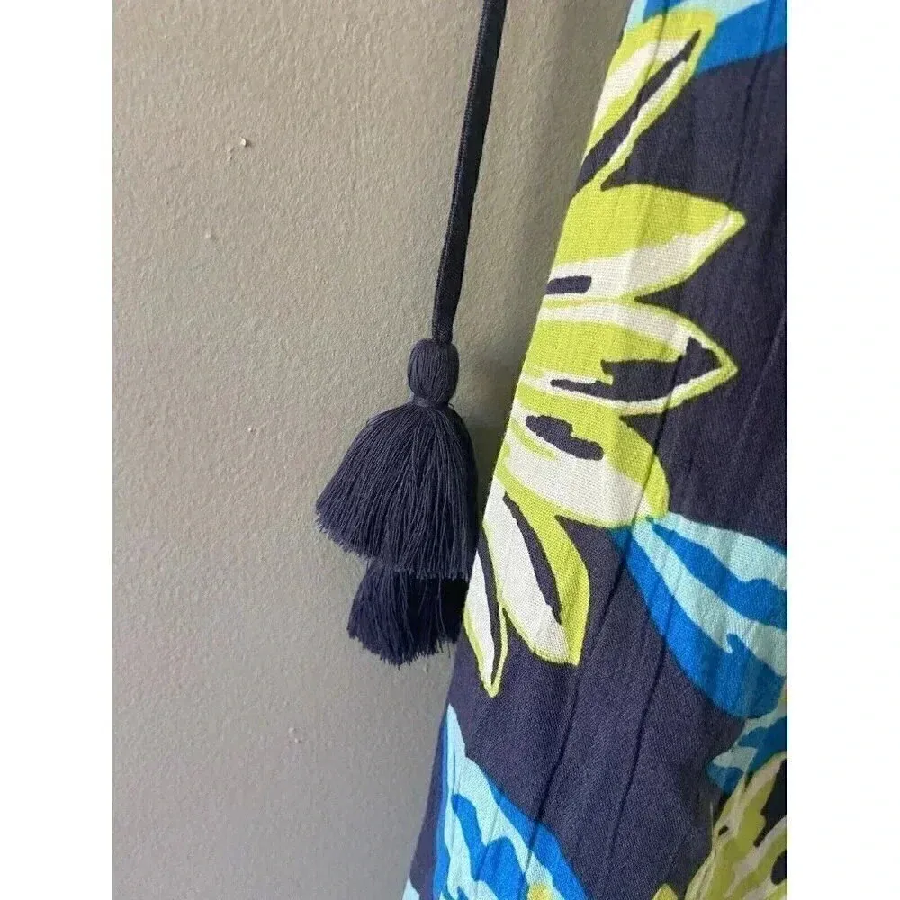 Aerie Gauzy Cotton Floral Tassel Swim Cover Dress Size S Blue Green Boho‎ Beach - Image 4