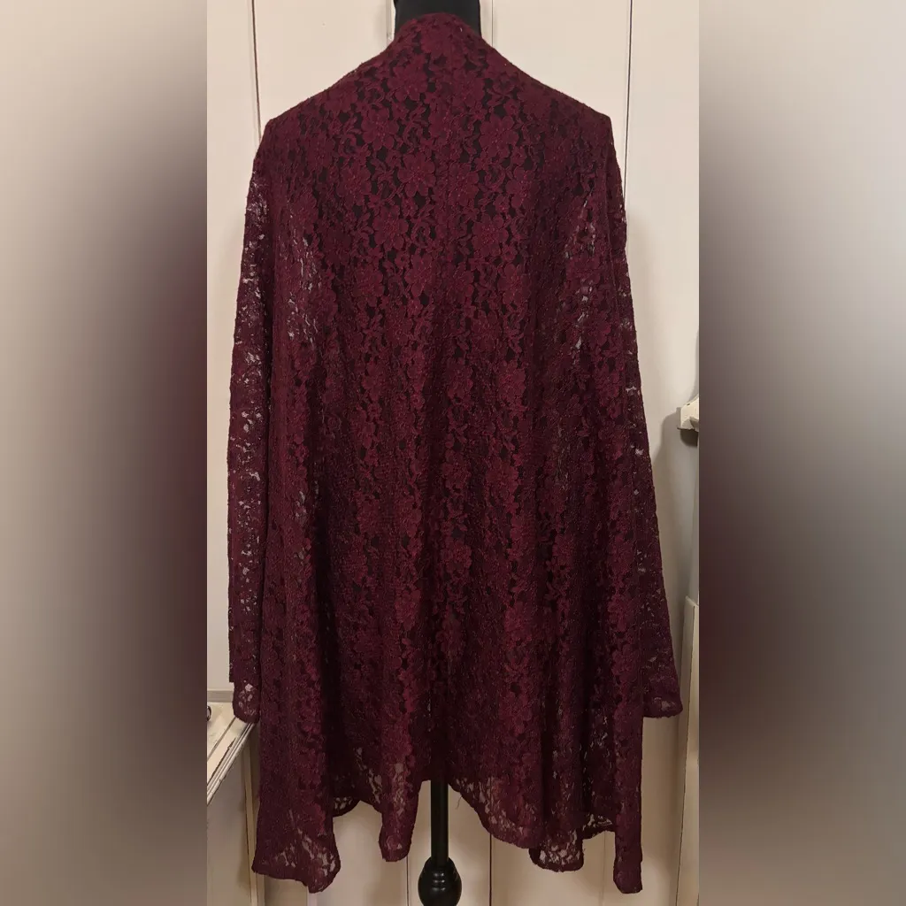 Burgundy / Dark Red Floral Mesh Net Women’s Long Cardigan - Image 10