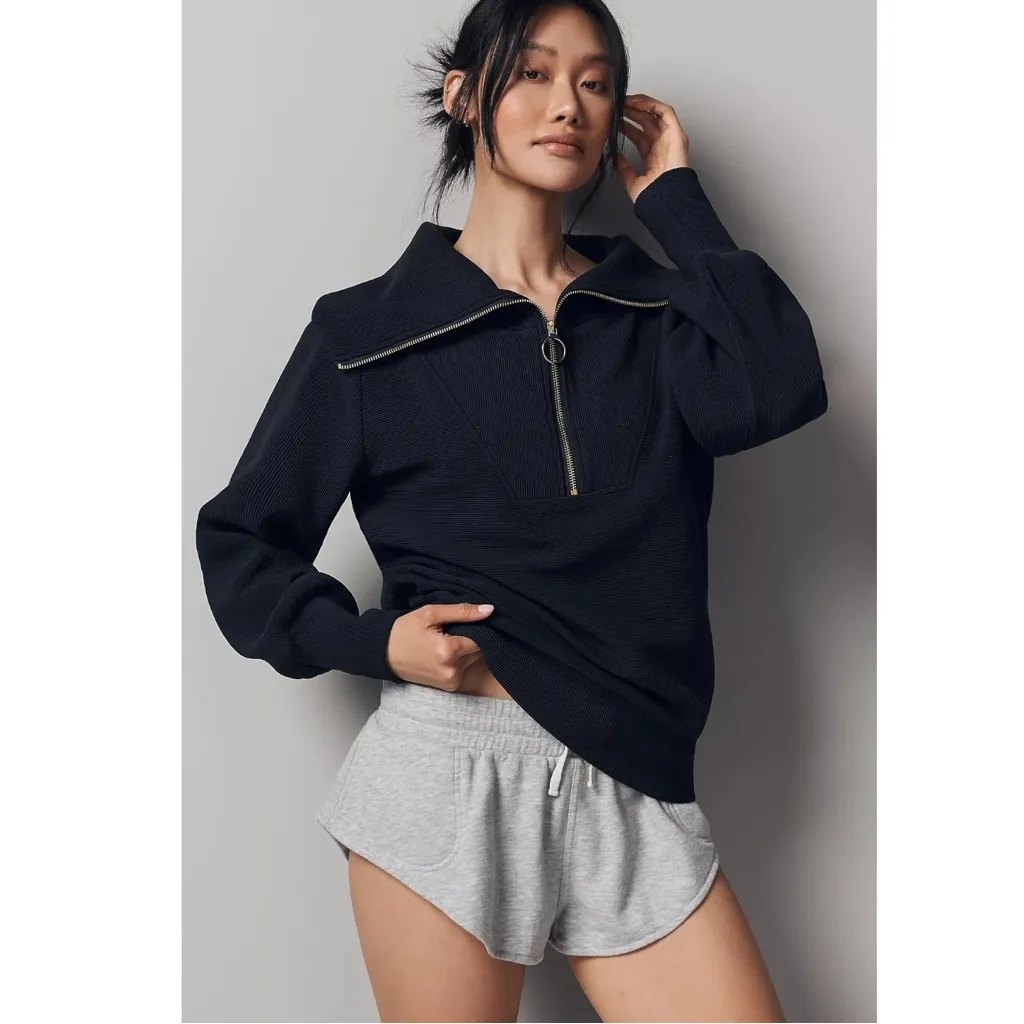 Varley Vine Half Zip Pullover Sweatshirt Sweater in Black Size Small Oversized - Image 9