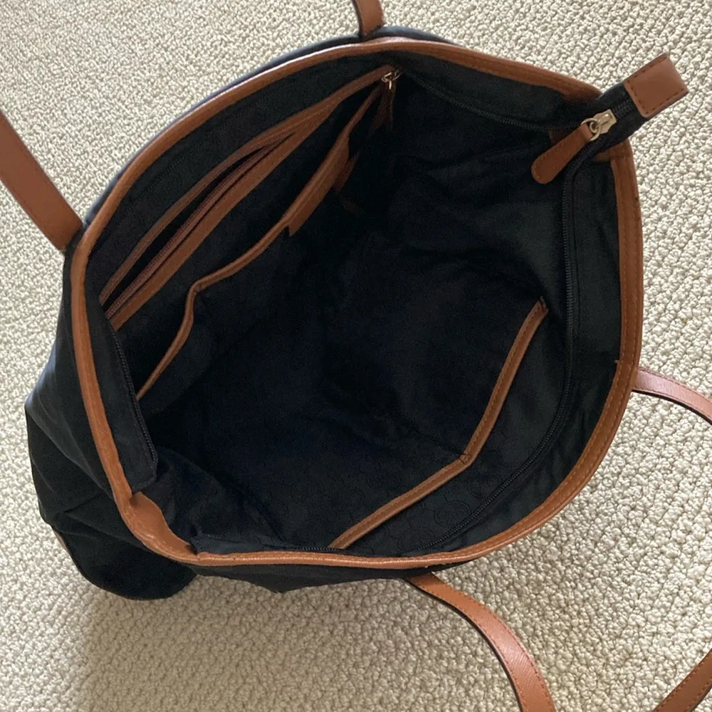 Michael Kors Shoulder Bag Tote Nylon Saffiano Leather Black Brown Handbag GUC - Image 9