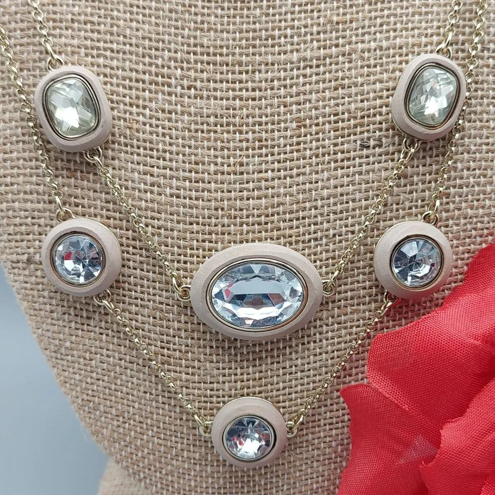 New Ann Taylor Collar Necklace Gold Tone Crystals Stations Bib Collar 20" NWT - Image 3