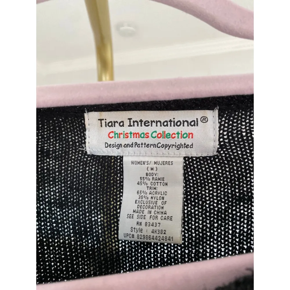 Vintage Festive Christmas Sweater M Parisian Black Tree Presents Tiara Int Party - Image 6