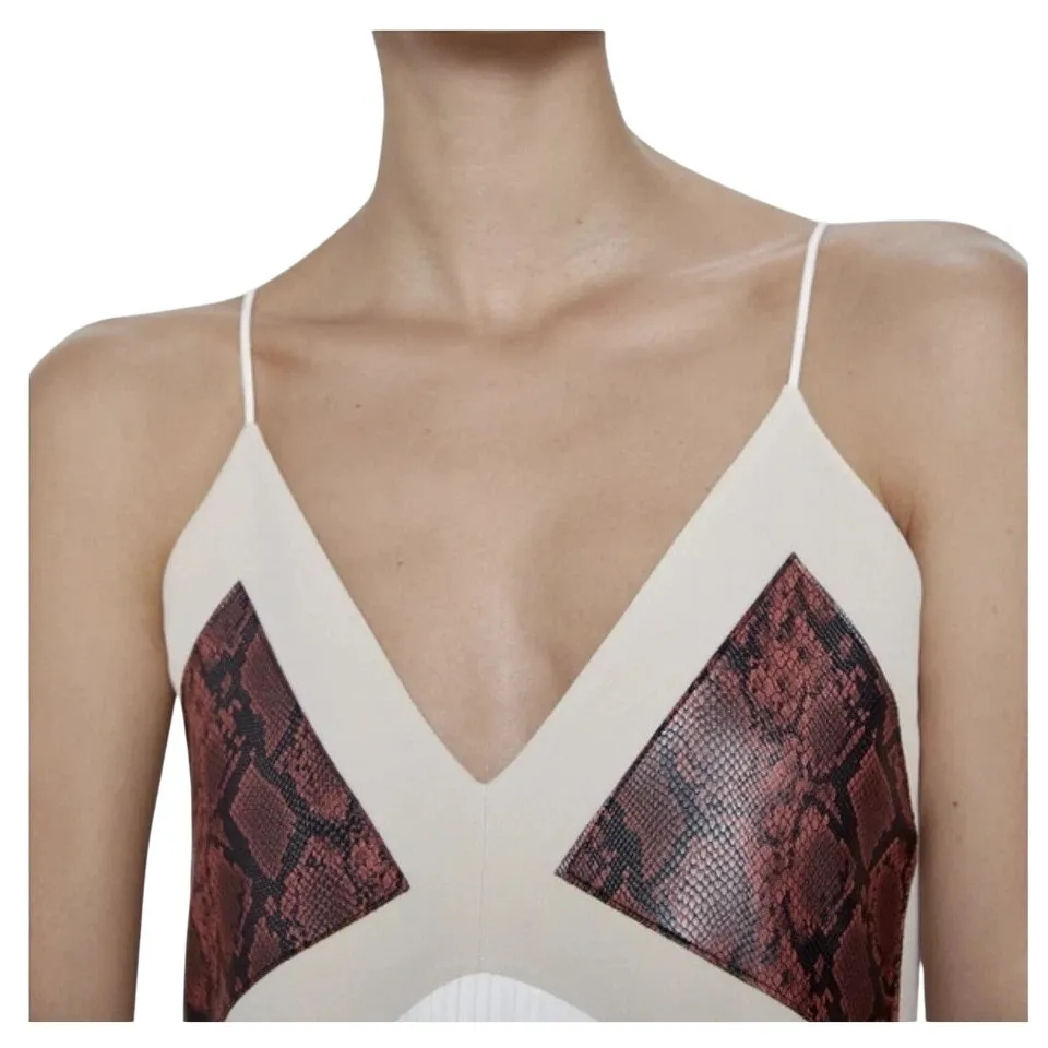 Zara Midi Slip Dress Women M Beige Cream Pleated Snakeskin Slit Blogger Favorite - Image 2