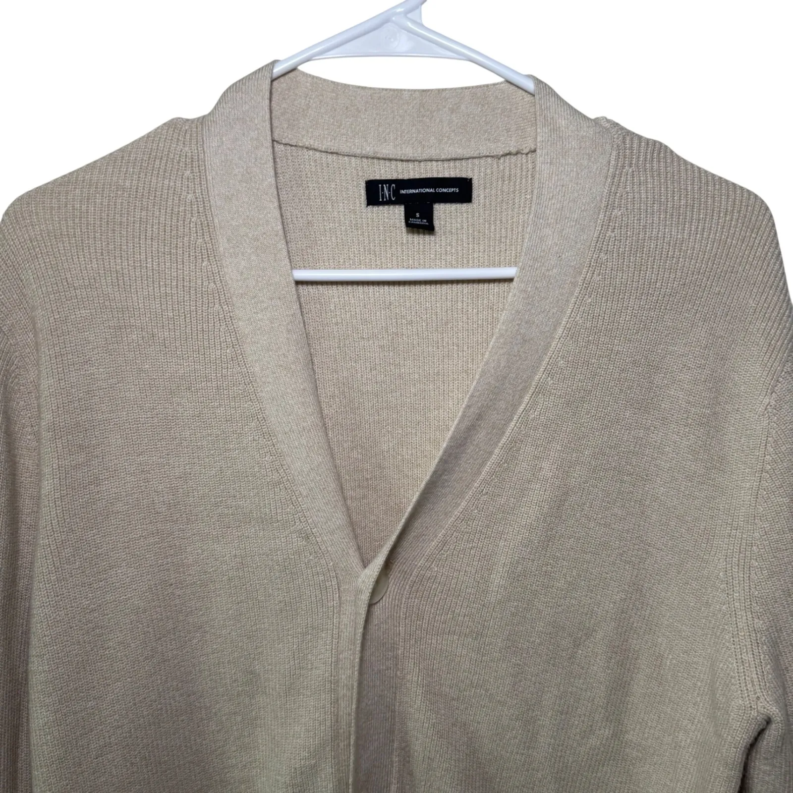 INC International Concept Women Beige Ribbed Shawl Button Cardigan Sweater Small Tan - Image 2