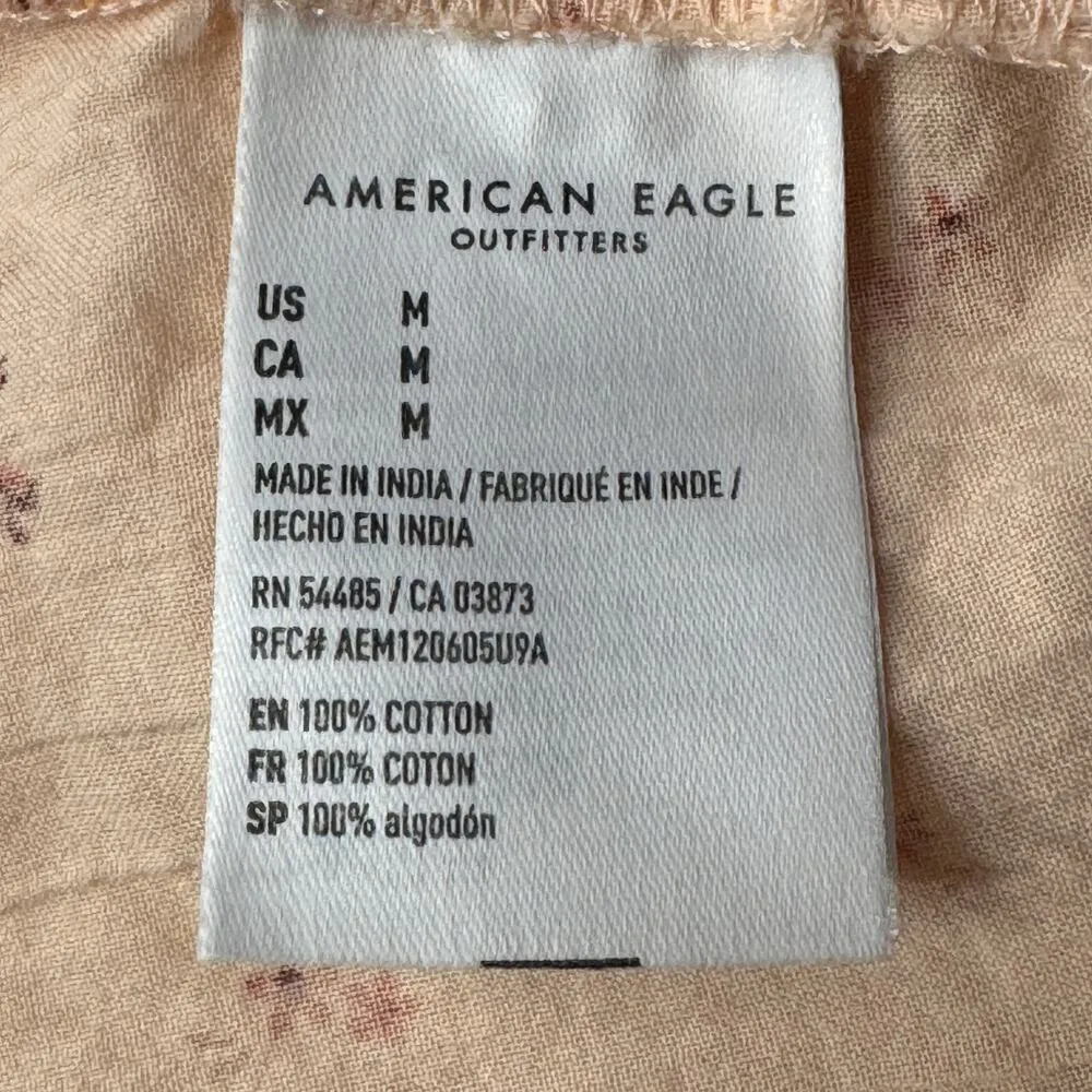 American Eagle Medium Crop Top Floral Button-Up Balloon Sleeves V-Neck Ruffle - Image 9