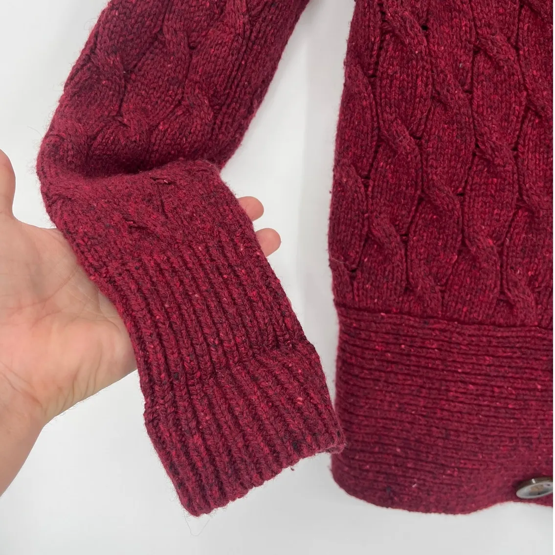 Eddie Bauer Cable Knit Angora Blend Cardigan Womens Sweater Sz SP Preppy Cottage - Image 4