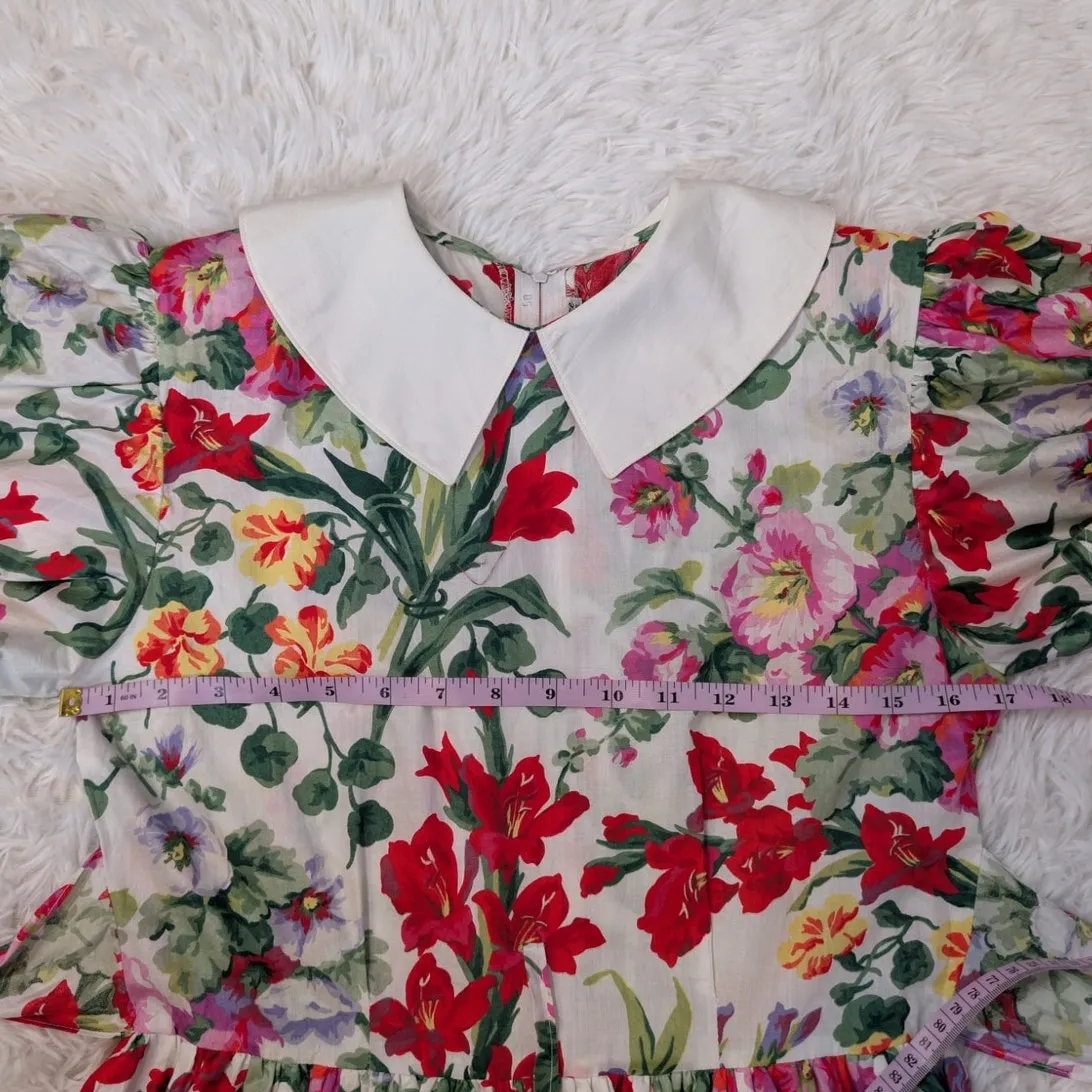 Vintage 80s Floral Cotton Dress Peter Pan Collar Cottagecore Midi - Image 5
